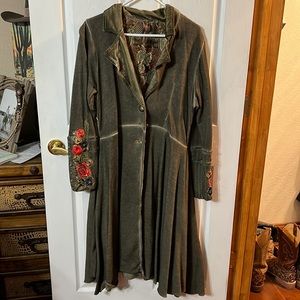 Long velvet embroidered maxi coat